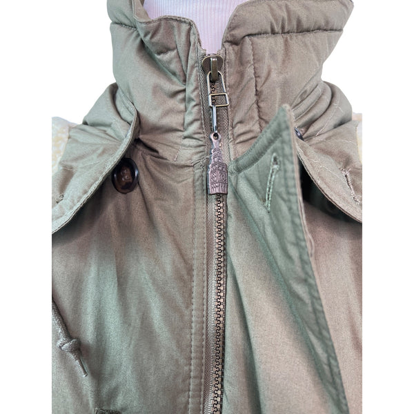 London Fog Olive Green Nordic Faux Fur Button Details Hooded Winter Coat Sz M - New
