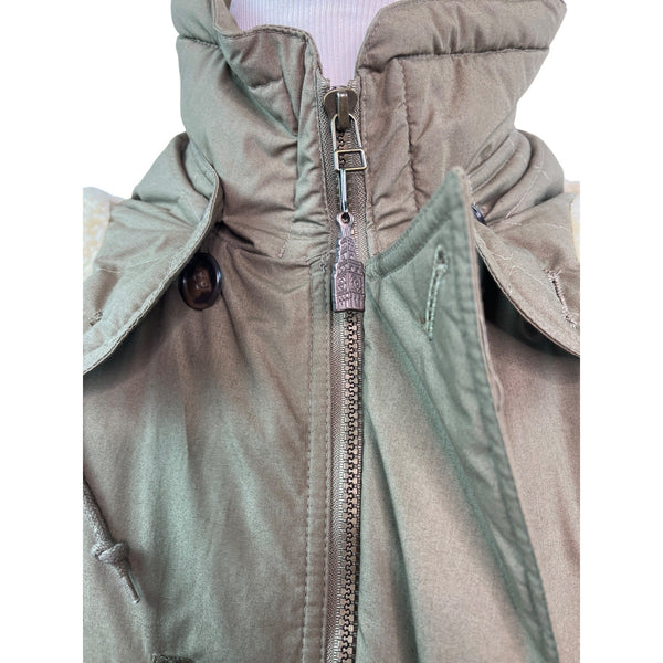 London Fog Olive Green Nordic Faux Fur Button Details Hooded Winter Coat Sz M - New
