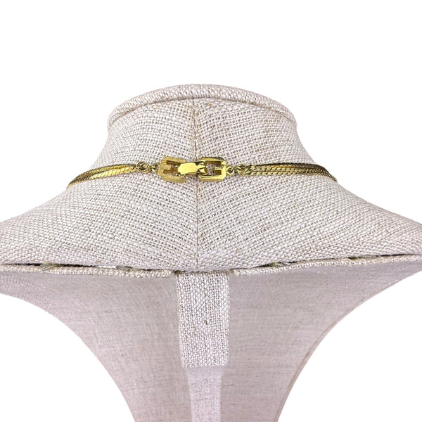 Givenchy Gold Tone Red Enamel Crystal Pendant Necklace 1982 Art Deco Vintage