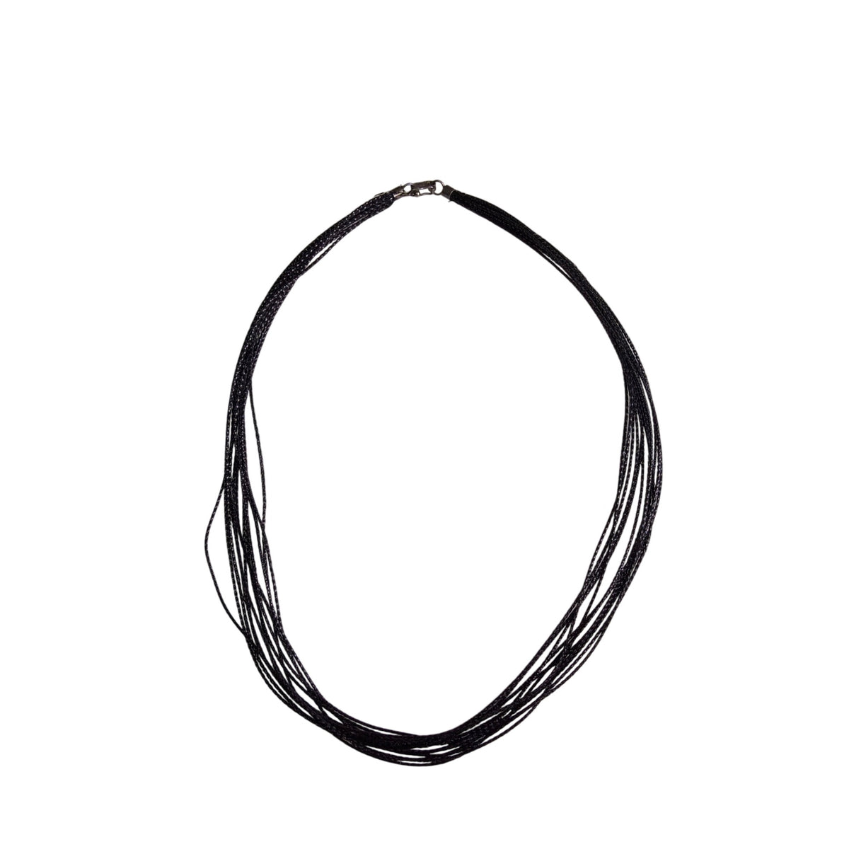 Black Multi-Strand Nylon Cord Necklace With Silver-Tone Lobster Clasp Closure 18 Inch