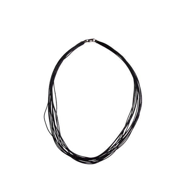Black Multi-Strand Nylon Cord Necklace With Silver-Tone Lobster Clasp Closure 18 Inch