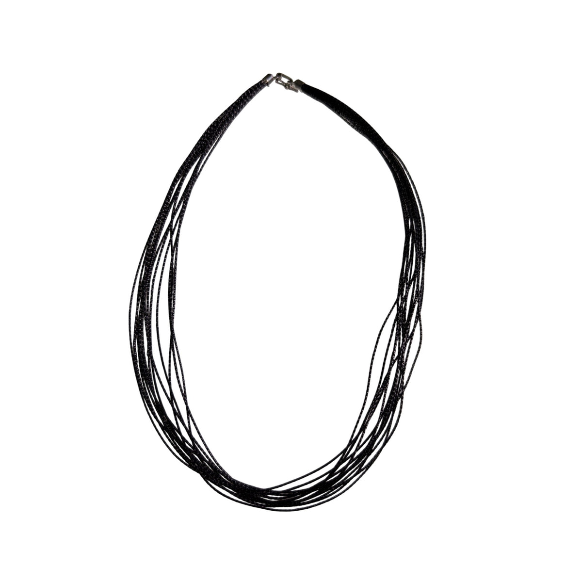 Black Multi-Strand Nylon Cord Necklace With Silver-Tone Lobster Clasp Closure 18 Inch