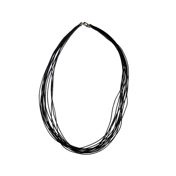 Black Multi-Strand Nylon Cord Necklace With Silver-Tone Lobster Clasp Closure 18 Inch