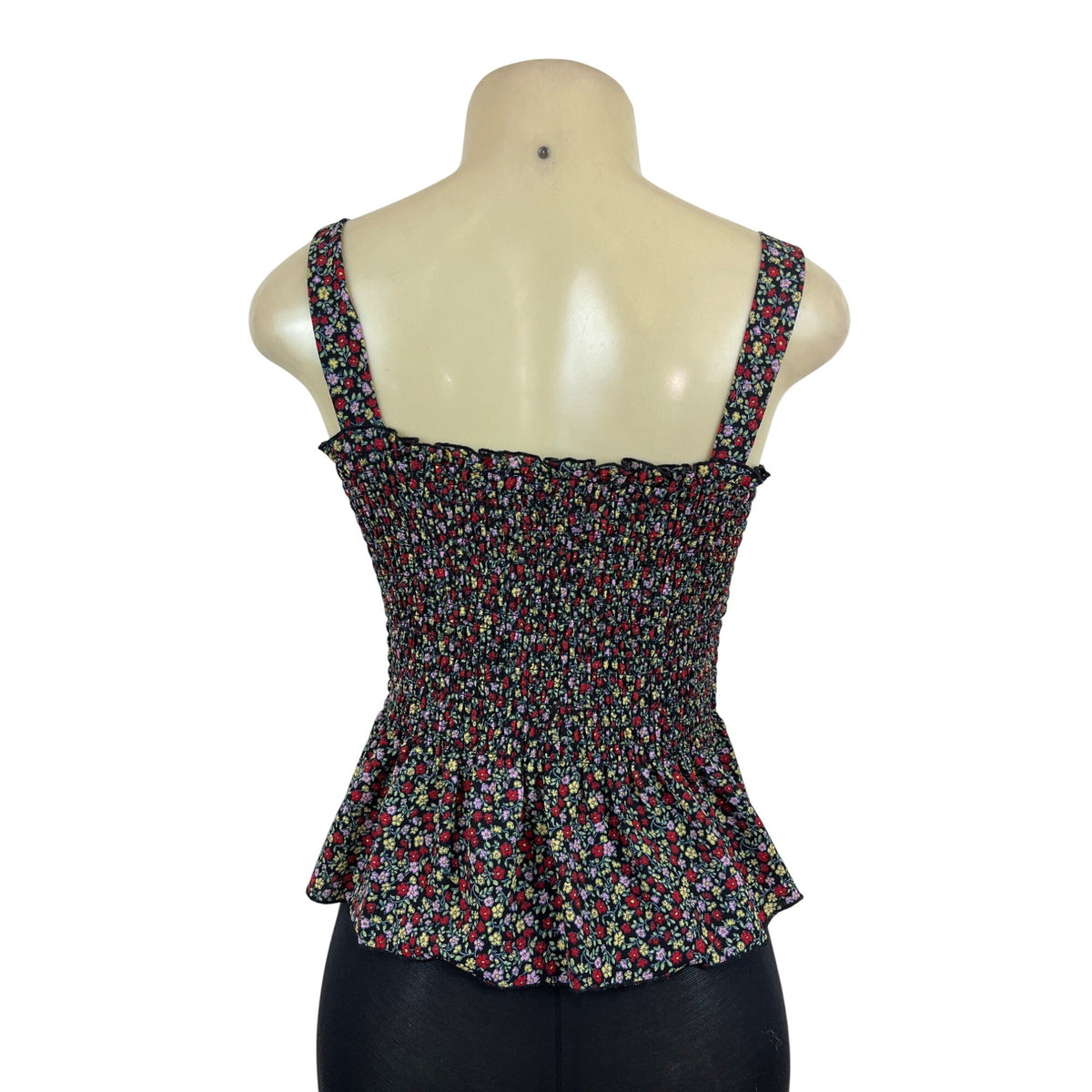 One Clothing Floral Smocked Peplum Top Black Multicolor Size M- New