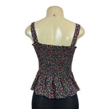 One Clothing Floral Smocked Peplum Top Black Multicolor Size M- New