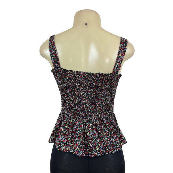 One Clothing Floral Smocked Peplum Top Black Multicolor Size M- New