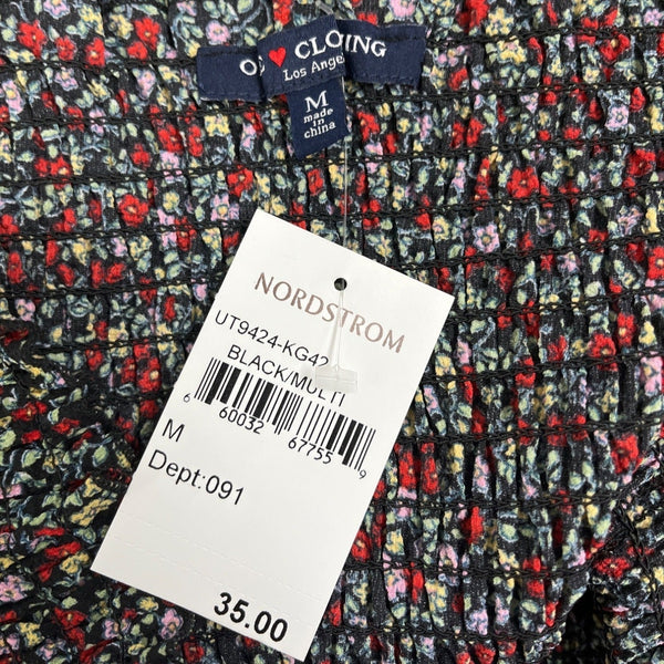 One Clothing Floral Smocked Peplum Top Black Multicolor Size M- New