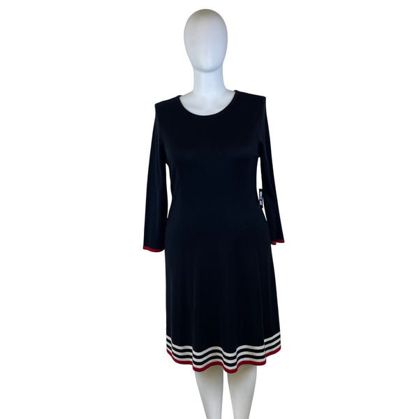 JH Women's Black Striped Hem A Line Dress 3/4 Sleeve Size XL