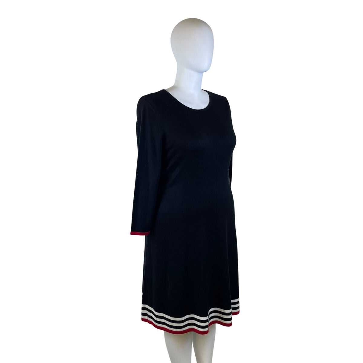 JH Women's Black Striped Hem A Line Dress 3/4 Sleeve Size XL