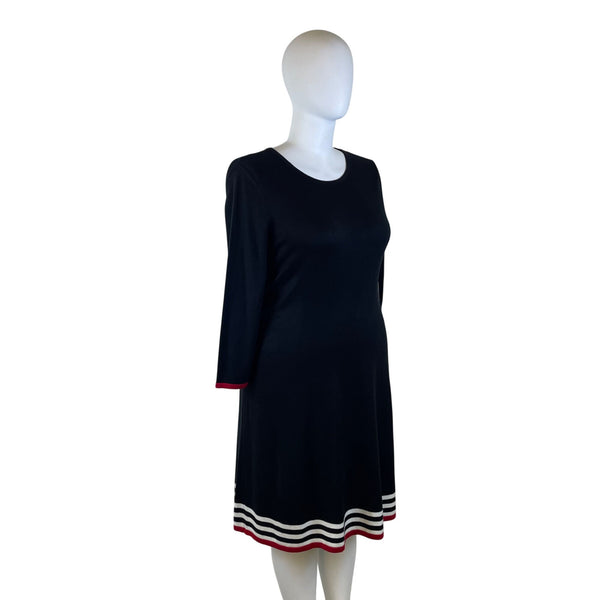 JH Women's Black Striped Hem A Line Dress 3/4 Sleeve Size XL