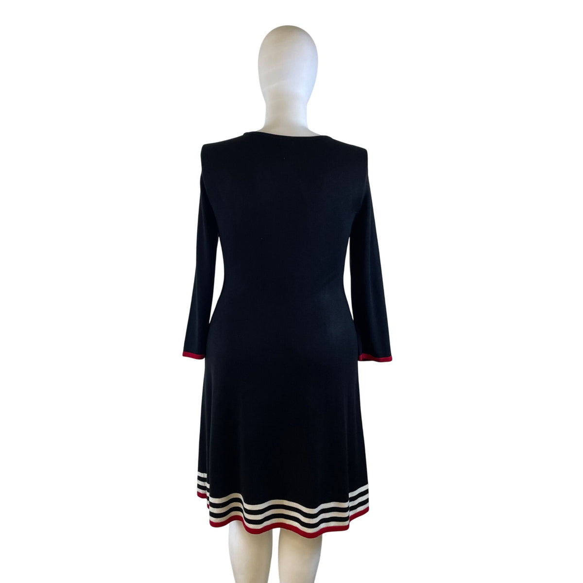 JH Women's Black Striped Hem A Line Dress 3/4 Sleeve Size XL