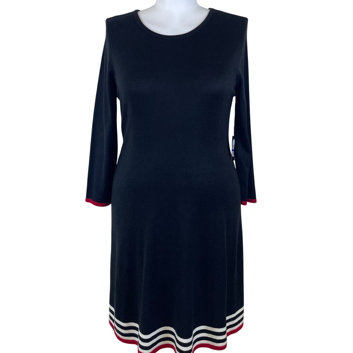 JH Women's Black Striped Hem A Line Dress 3/4 Sleeve Size XL