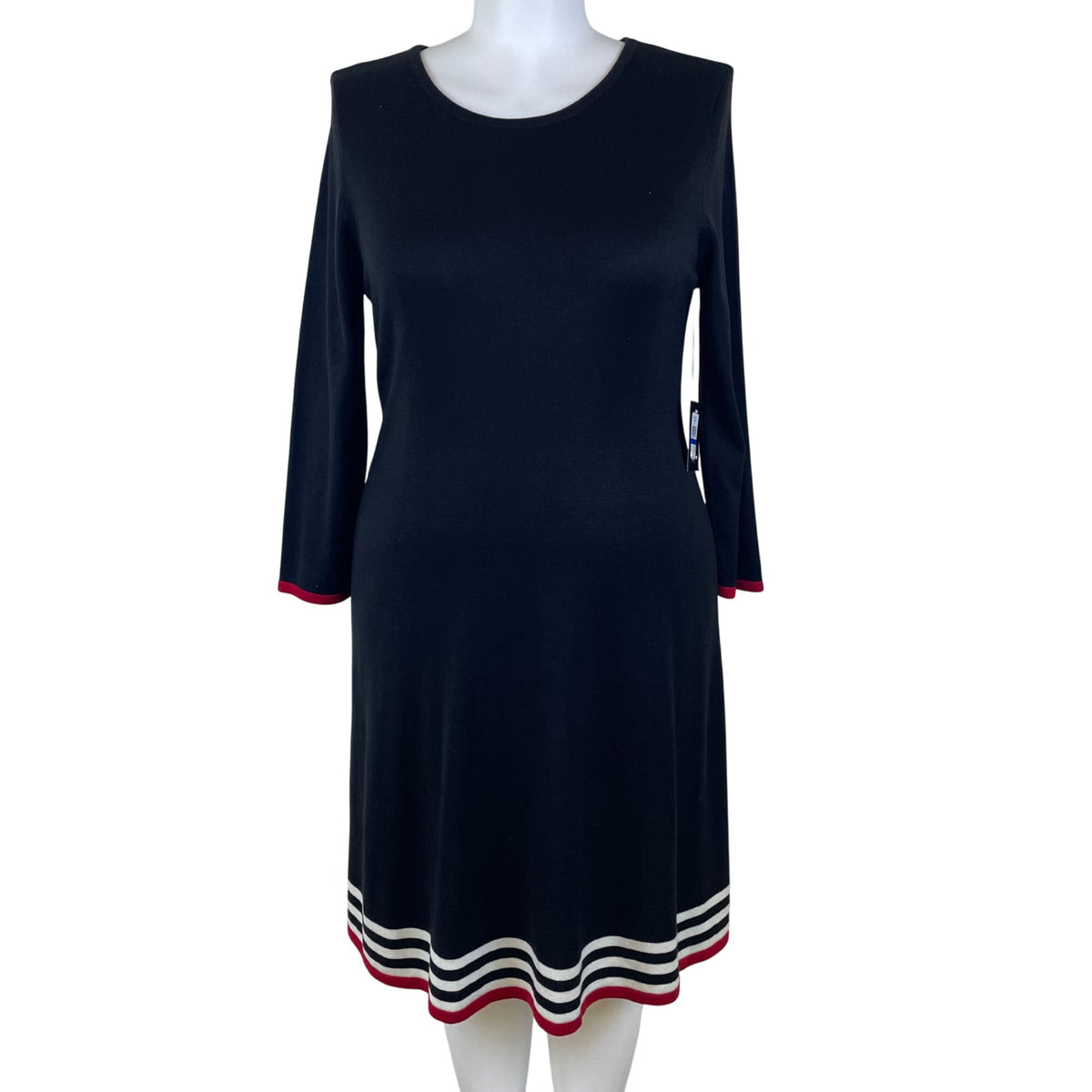 JH Women's Black Striped Hem A Line Dress 3/4 Sleeve Size XL