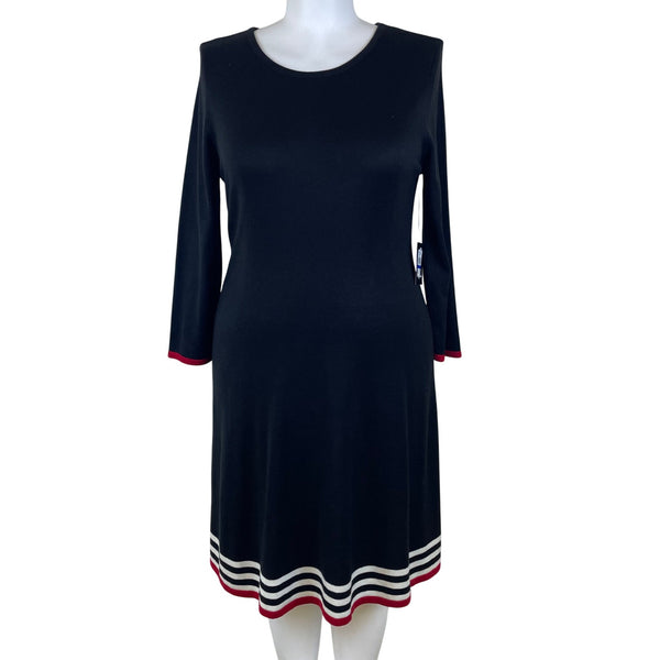 JH Women's Black Striped Hem A Line Dress 3/4 Sleeve Size XL