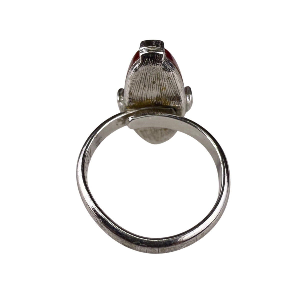 Sarah Coventry Red Oval Stone Silver Tone Ring Mid-Century Jewelry Size 5