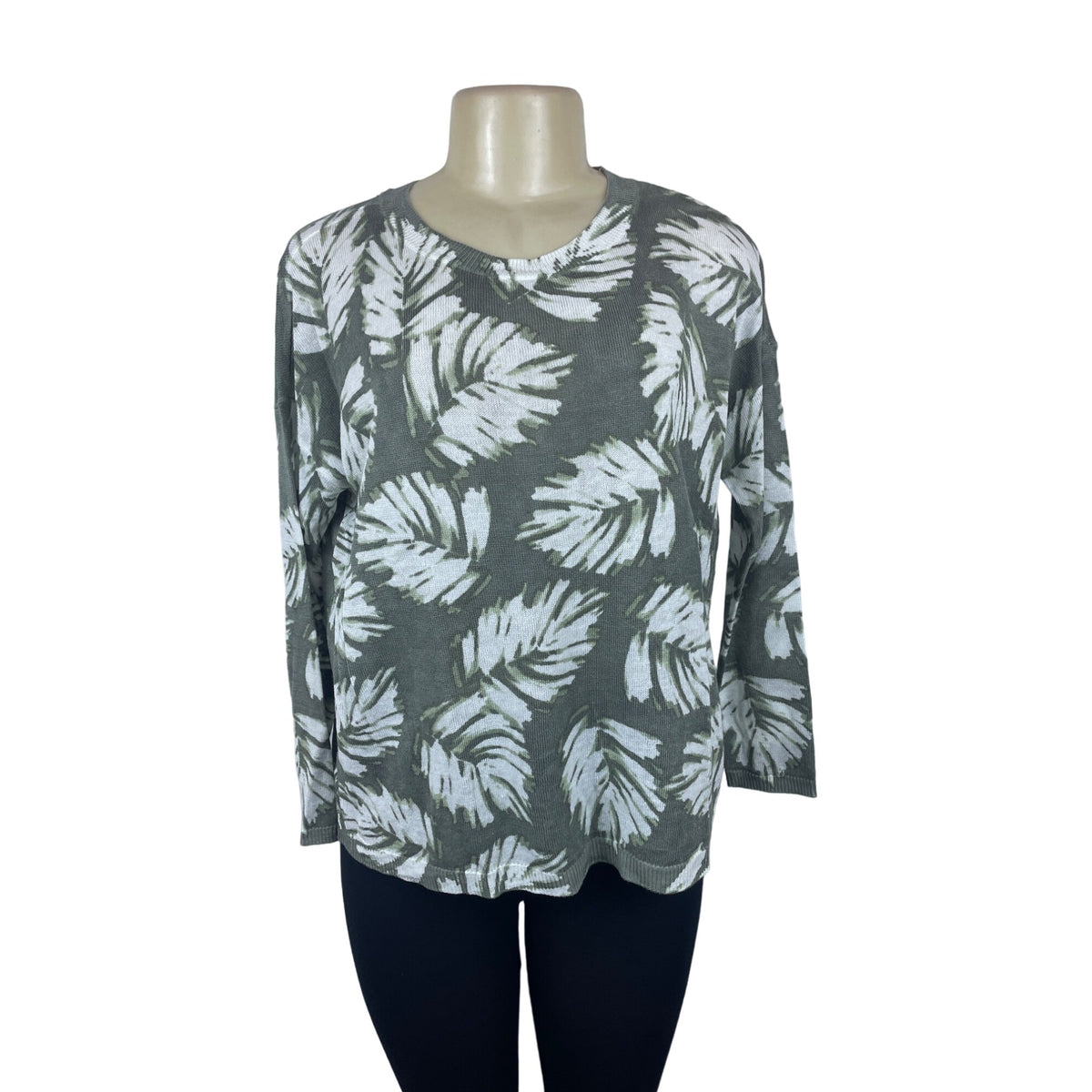 J. Jill Women's Linen Blend Palm Leaf Print Long Sleeve Sweater Sz S - NWT