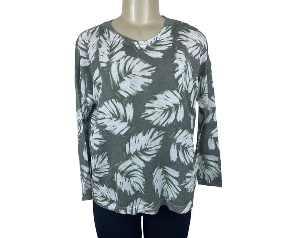 J. Jill Women's Linen Blend Palm Leaf Print Long Sleeve Sweater Sz S - NWT