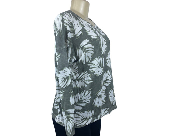 J. Jill Women's Linen Blend Palm Leaf Print Long Sleeve Sweater Sz S - NWT