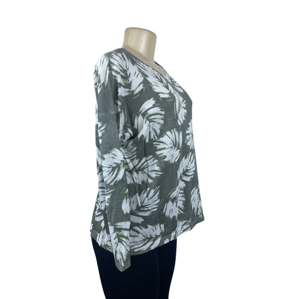 J. Jill Women's Linen Blend Palm Leaf Print Long Sleeve Sweater Sz S - NWT
