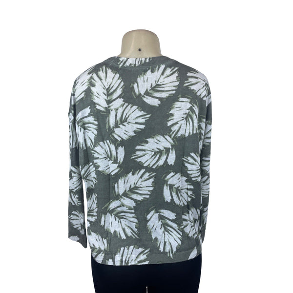 J. Jill Women's Linen Blend Palm Leaf Print Long Sleeve Sweater Sz S - NWT