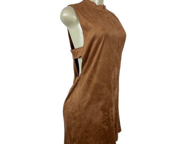 Women's Brown Sienna Faux Suede Scalloped neck Cut Out Dress Sz M NWT