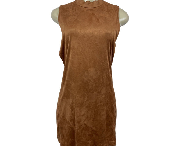 Women's Brown Sienna Faux Suede Scalloped neck Cut Out Dress Sz M NWT