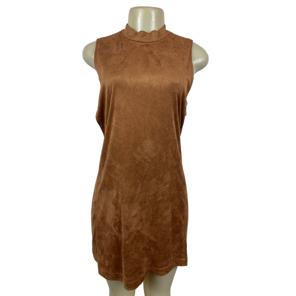 Women's Brown Sienna Faux Suede Scalloped neck Cut Out Dress Sz M NWT