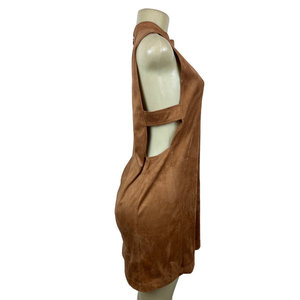Women's Brown Sienna Faux Suede Scalloped neck Cut Out Dress Sz M NWT