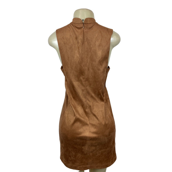 Women's Brown Sienna Faux Suede Scalloped neck Cut Out Dress Sz M NWT