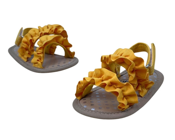 Myggpp Toddler’s Yellow Ruffle Straps Adhesive Closure Soft Sole Sandals Sz 6-12