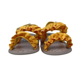 Myggpp Toddler’s Yellow Ruffle Straps Adhesive Closure Soft Sole Sandals Sz 6-12