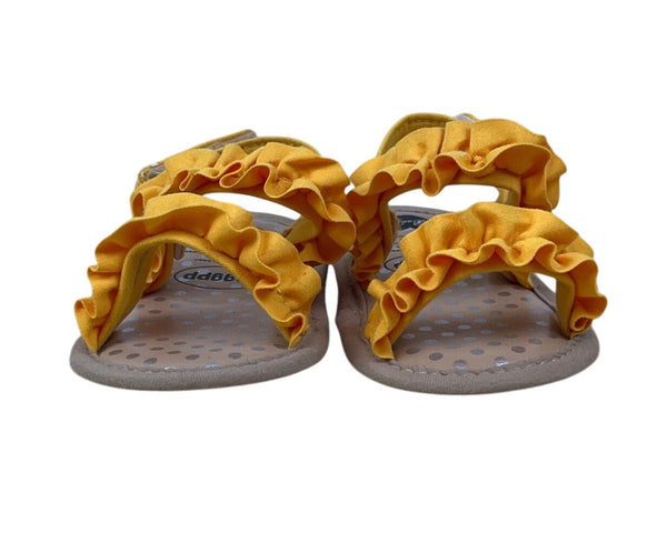 Myggpp Toddler’s Yellow Ruffle Straps Adhesive Closure Soft Sole Sandals Sz 6-12