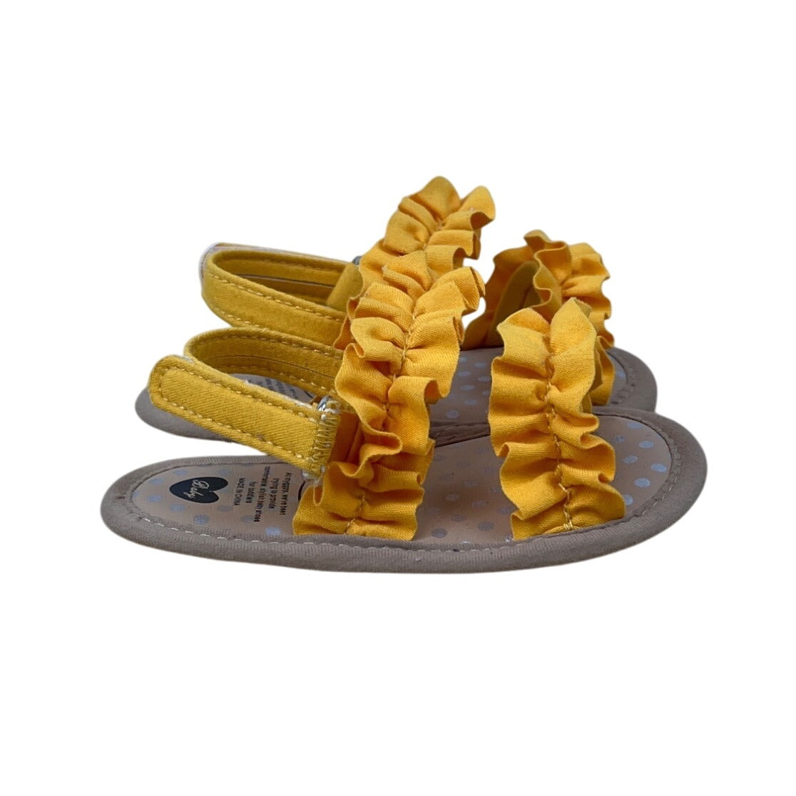 Myggpp Toddler’s Yellow Ruffle Straps Adhesive Closure Soft Sole Sandals Sz 6-12