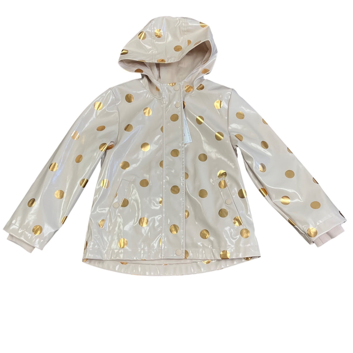 M&S Girls Pink Gold Polka Dot Raincoat Waterproof Jacket Size 7-8 yrs - New
