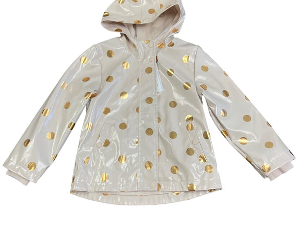 M&S Girls Pink Gold Polka Dot Raincoat Waterproof Jacket Size 7-8 yrs - New