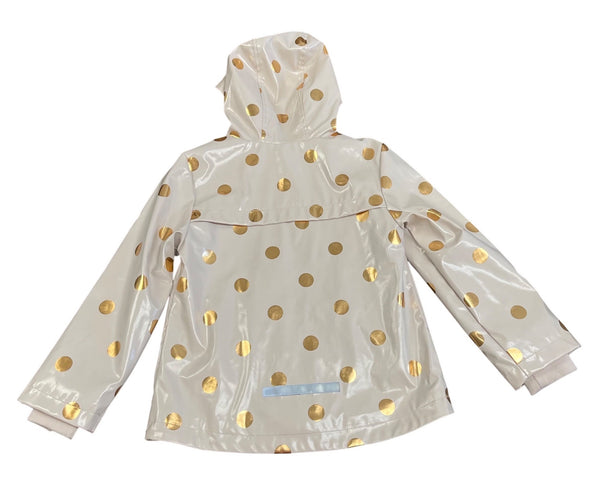 M&S Girls Pink Gold Polka Dot Raincoat Waterproof Jacket Size 7-8 yrs - New