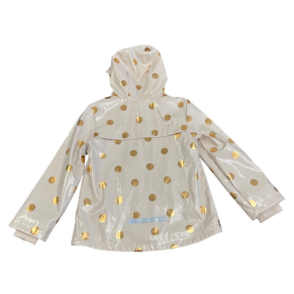 M&S Girls Pink Gold Polka Dot Raincoat Waterproof Jacket Size 7-8 yrs - New