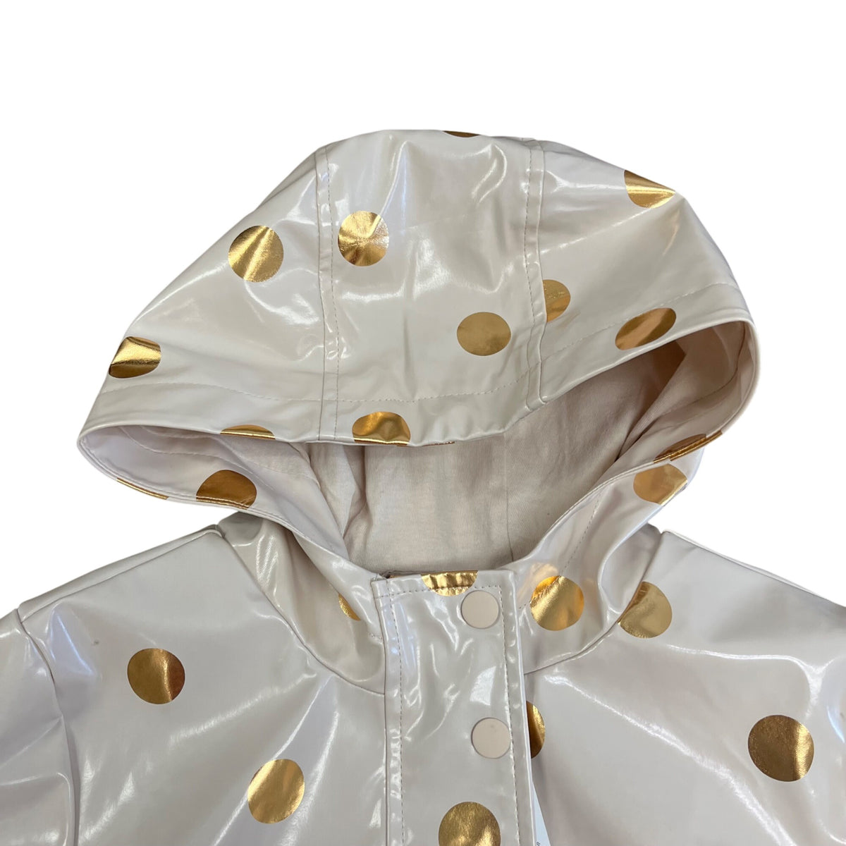 M&S Girls Pink Gold Polka Dot Raincoat Waterproof Jacket Size 7-8 yrs - New
