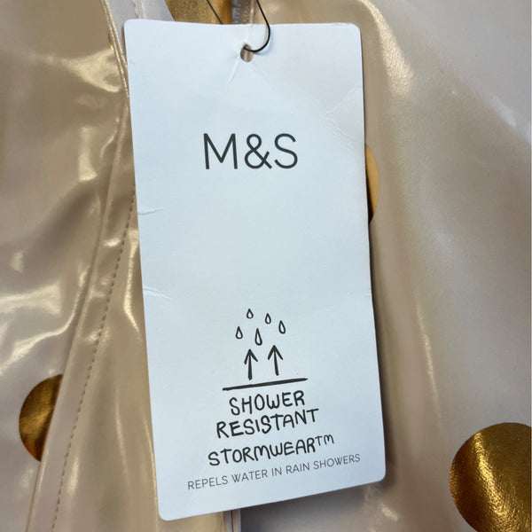 M&S Girls Pink Gold Polka Dot Raincoat Waterproof Jacket Size 7-8 yrs - New