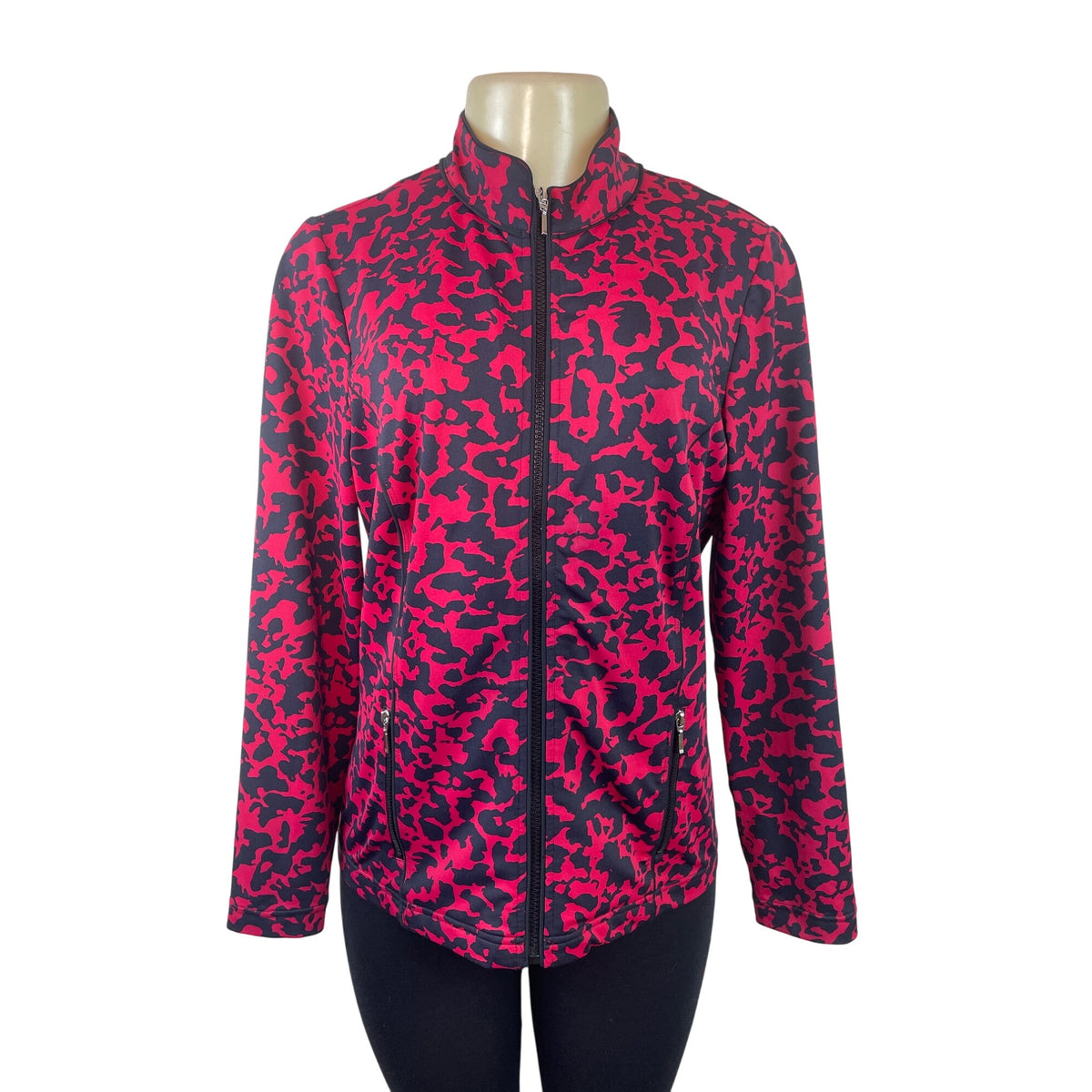 Chicos Zenergy By Chicos Red & Black Animal Print Full-Zip Jacket Womens Size 0