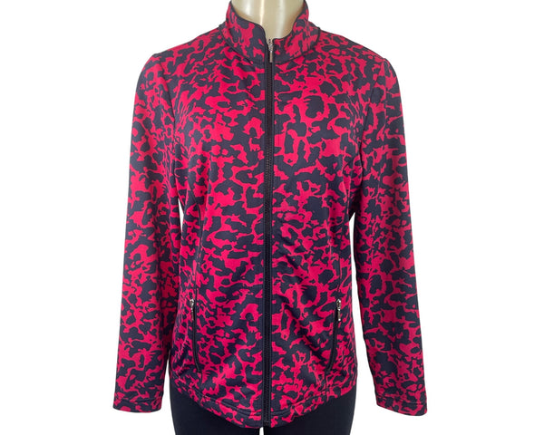 Chicos Zenergy By Chicos Red & Black Animal Print Full Zip Jacket Women's Size 0