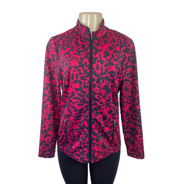 Chicos Zenergy By Chicos Red & Black Animal Print Full-Zip Jacket Womens Size 0