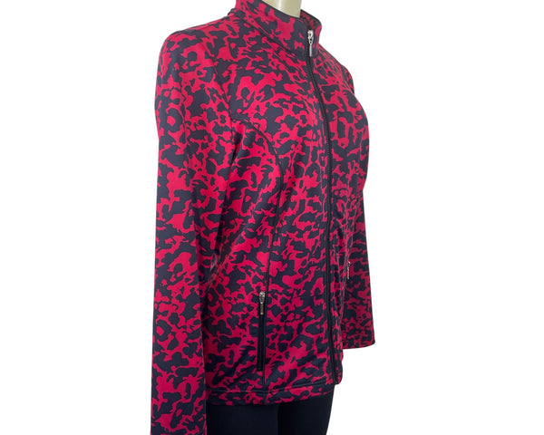 Chicos Zenergy By Chicos Red & Black Animal Print Full Zip Jacket Women's Size 0