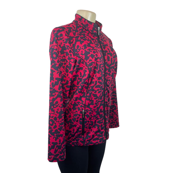 Chicos Zenergy By Chicos Red & Black Animal Print Full-Zip Jacket Womens Size 0