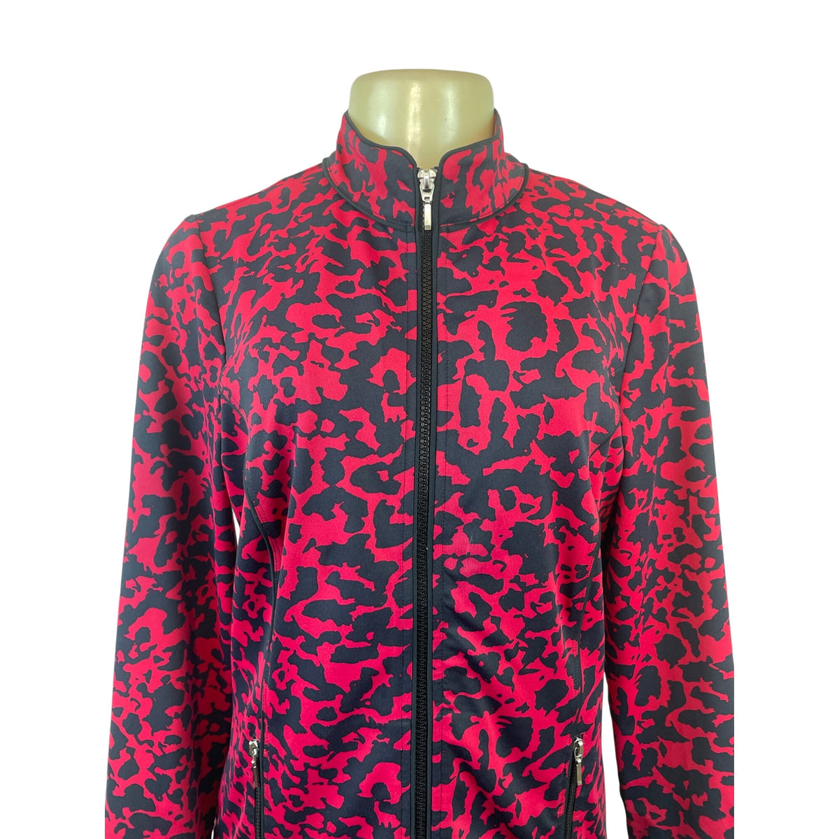 Chicos Zenergy By Chicos Red & Black Animal Print Full-Zip Jacket Womens Size 0