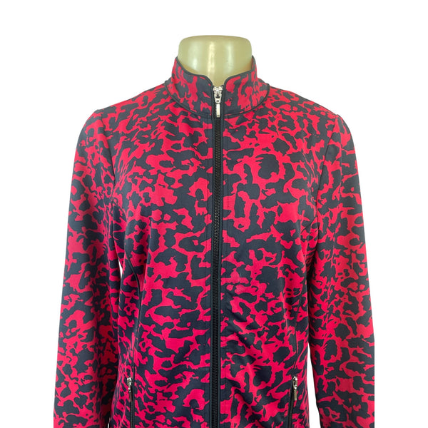 Chicos Zenergy By Chicos Red & Black Animal Print Full-Zip Jacket Womens Size 0