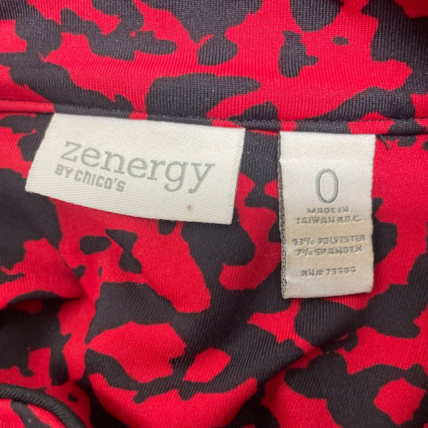 Chicos Zenergy By Chicos Red & Black Animal Print Full-Zip Jacket Womens Size 0