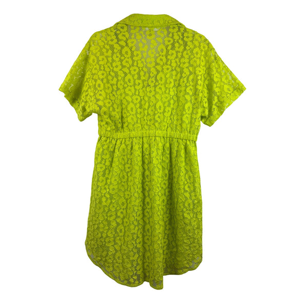 Michael Kors Women’s Lime Green Lace Short Sleeve Button-Up Shirt Dress M