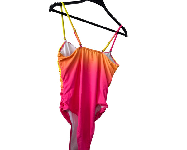 Shein Kids Yellow Pink Ombre Swimsuit Adjustable Straps Ruched Detail Size Large