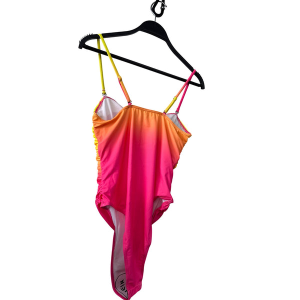 Shein Kids Yellow Pink Ombre Swimsuit Adjustable Straps Ruched Detail Size Large